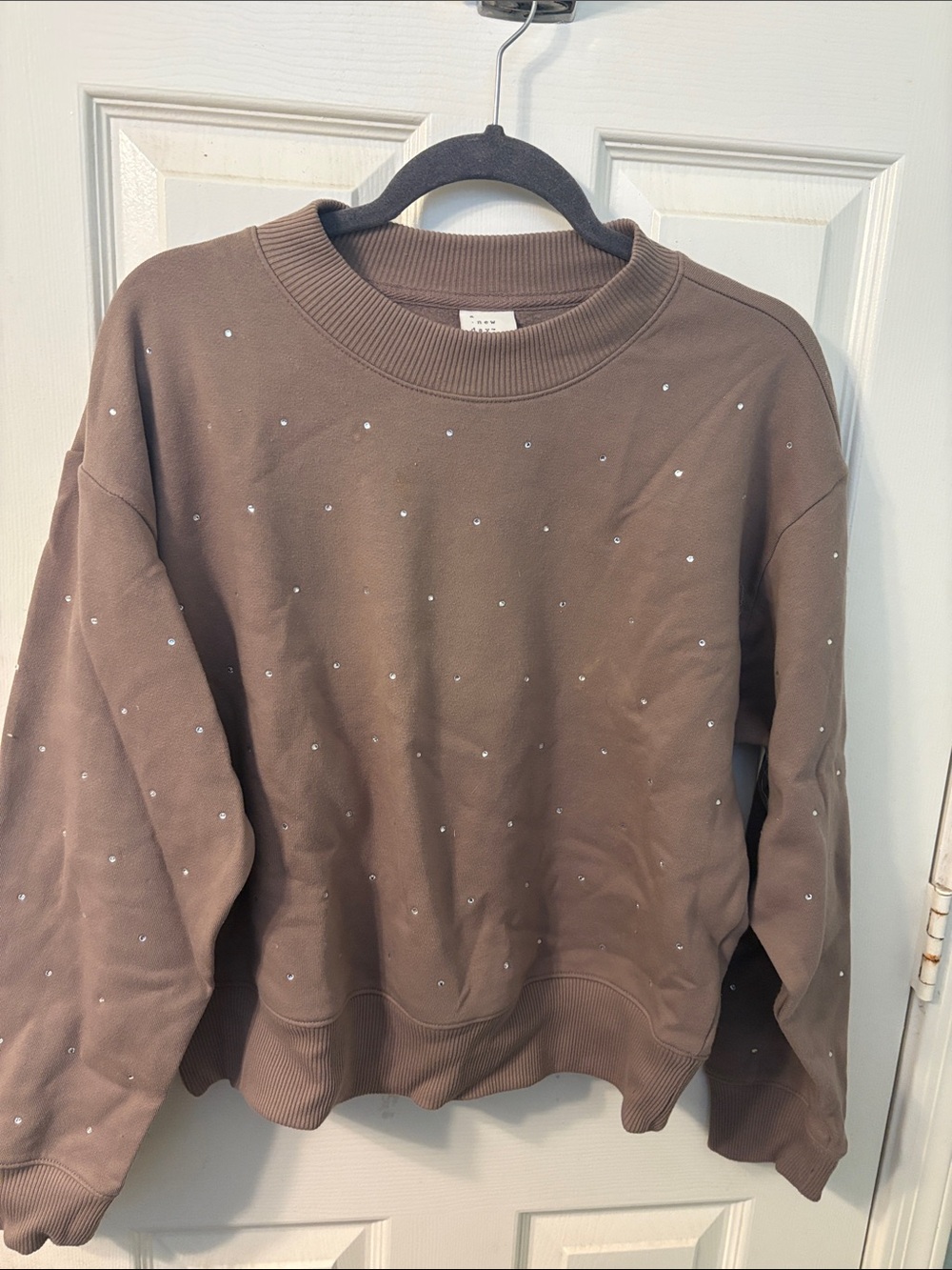 a new day Taupe Crewneck Sweatshirt with Tiny Silver Dot Accents